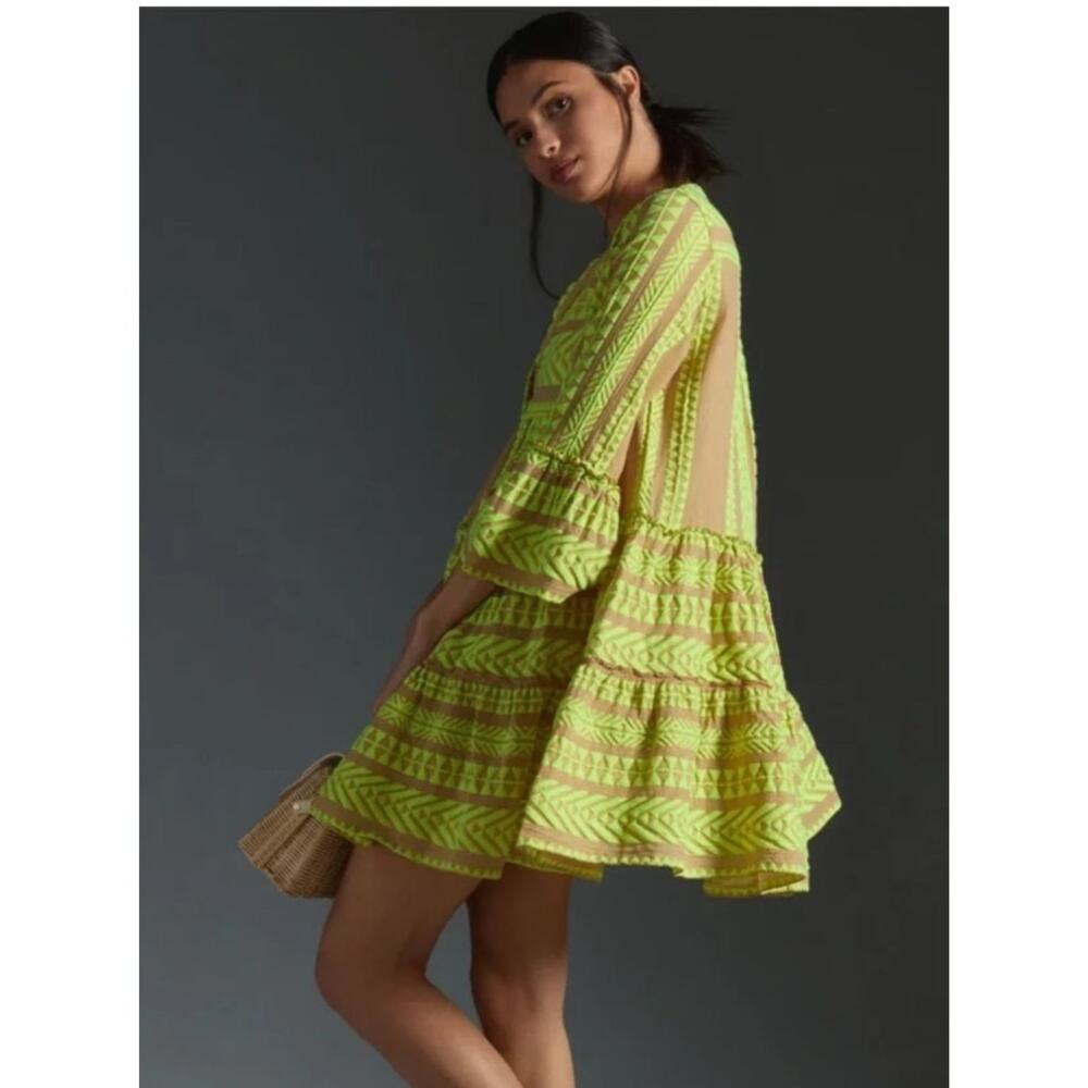 Anthropologie x DEVOTION TWINS ELLA DRESS Yellow Mini Flare Sleeve Size Medium - Picture 2 of 7